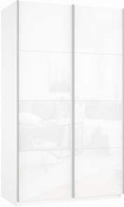Шкаф 2-х створчатый Прайм (Белое стекло/Белое стекло) 1400x570x2300, белый снег в Новосибирске