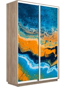 Шкаф 2-х дверный Экспресс 1400x450x2200, Абстракция оранжево-голубая/дуб сонома в Новосибирске