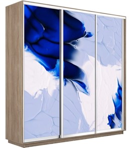 Шкаф 3-х дверный Экспресс 1800х450х2200, Абстракция бело-голубая/дуб сонома в Новосибирске