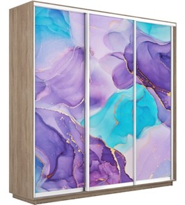 Шкаф 3-створчатый Экспресс 1800х450х2200, Абстракция фиолетовая/дуб сонома в Новосибирске