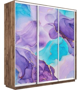Шкаф 3-дверный Экспресс 1800х450х2200, Абстракция фиолетовая/дуб табачный в Новосибирске