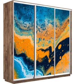 Шкаф 3-х створчатый Экспресс 1800х450х2400, Абстракция оранжево-голубая/дуб табачный в Новосибирске