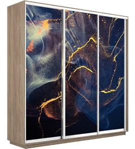 Шкаф 3-дверный Экспресс 1800х450х2400, Абстракция золотая пыль/дуб сонома в Новосибирске