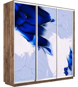 Шкаф 3-створчатый Экспресс 1800х600х2200, Абстракция бело-голубая/дуб табачный в Новосибирске