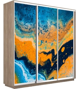 Шкаф 3-дверный Экспресс 1800х600х2200, Абстракция оранжево-голубая/дуб сонома в Новосибирске - предосмотр