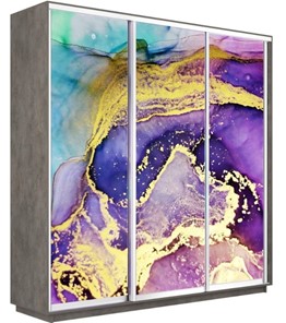 Шкаф 3-х дверный Экспресс 1800х600х2400, Абстракция фиолетово-золотая/бетон в Новосибирске