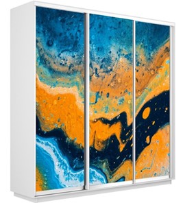 Шкаф трехдверный Экспресс 1800х600х2400, Абстракция оранжево-голубая/белый снег в Новосибирске