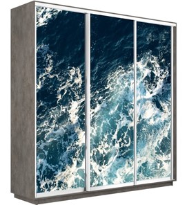 Шкаф 3-дверный Экспресс 1800х600х2400, Морские волны/бетон в Новосибирске