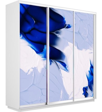 Шкаф трехдверный Экспресс 2100х450х2400, Абстракция бело-голубая/белый снег в Новосибирске - изображение