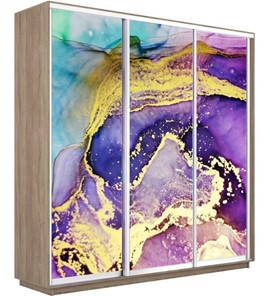 Шкаф 3-дверный Экспресс 2100х450х2400, Абстракция фиолетово-золотая/дуб сонома в Новосибирске