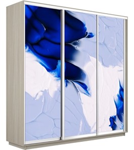 Шкаф 3-х дверный Экспресс 2100х600х2200, Абстракция бело-голубая/шимо светлый в Новосибирске - предосмотр