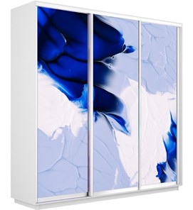 Шкаф 3-створчатый Экспресс 2400х450х2200, Абстракция бело-голубая/белый снег в Новосибирске