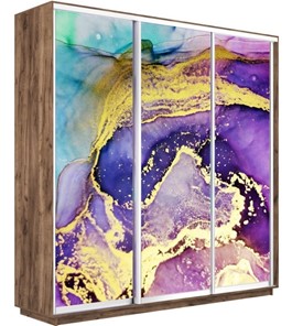 Шкаф Экспресс 2400х450х2400, Абстракция фиолетово-золотая/дуб табачный в Новосибирске - предосмотр