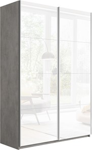 Шкаф 2-створчатый Прайм (Белое стекло/Белое стекло) 1400x570x2300, бетон в Новосибирске - предосмотр