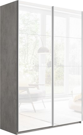 Шкаф 2-створчатый Прайм (Белое стекло/Белое стекло) 1400x570x2300, бетон в Новосибирске - изображение
