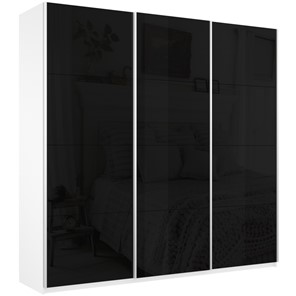 Шкаф 3-х створчатый Широкий Прайм (Черное стекло) 2400x570x2300,  Белый Снег в Новосибирске - предосмотр