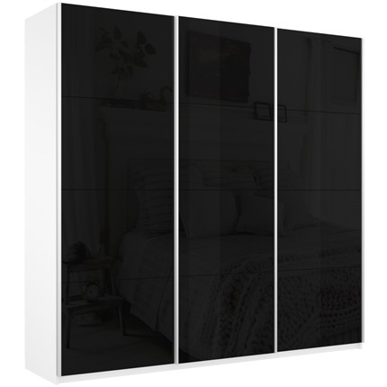 Шкаф 3-х створчатый Широкий Прайм (Черное стекло) 2400x570x2300,  Белый Снег в Новосибирске - изображение
