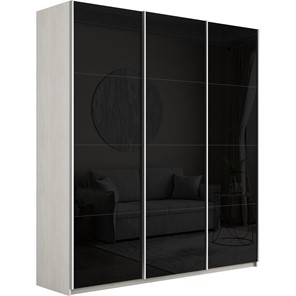 Шкаф 3-дверный Широкий Прайм (Черное стекло) 2400x570x2300, Ясень Анкор светлый в Новосибирске