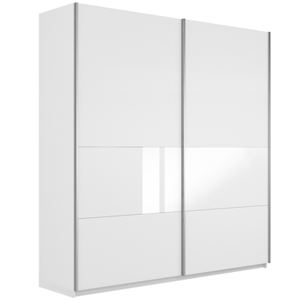 Шкаф 2-х створчатый Широкий Прайм (ДСП / Белое стекло) 2200x570x2300, Белый снег в Новосибирске - изображение