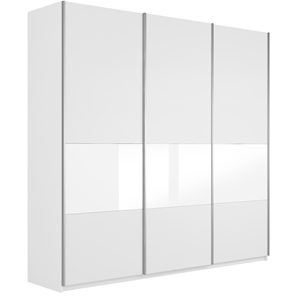 Шкаф трехдверный Широкий Прайм (ДСП / Белое стекло) 2400x570x2300, Белый снег в Новосибирске