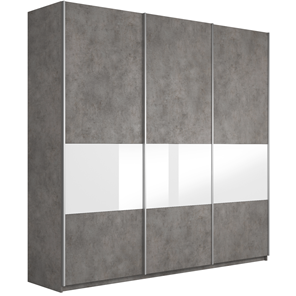 Шкаф 3-х створчатый Широкий Прайм (ДСП / Белое стекло) 2400x570x2300, Бетон в Бердске
