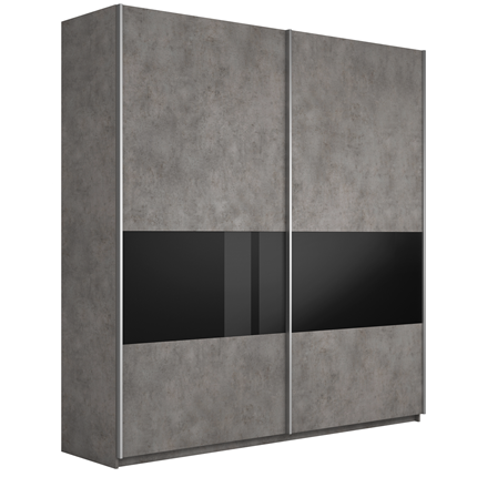 Шкаф 2-створчатый Широкий Прайм (ДСП / Черное стекло) 2200x570x2300, Бетон в Новосибирске - изображение