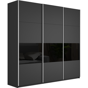 Шкаф 3-створчатый Широкий Прайм (ДСП / Черное стекло) 2400x570x2300, Серый диамант в Новосибирске - предосмотр