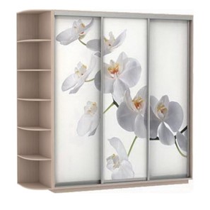 Шкаф 3-х створчатый Экспресс со стеллажом, 2400х600х2200, Орхидея белая/дуб молочный в Новосибирске - предосмотр