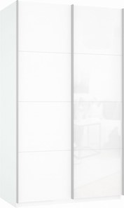 Шкаф-купе двухдверный Прайм (ДСП/Белое стекло) 1400x570x2300, белый снег в Бердске