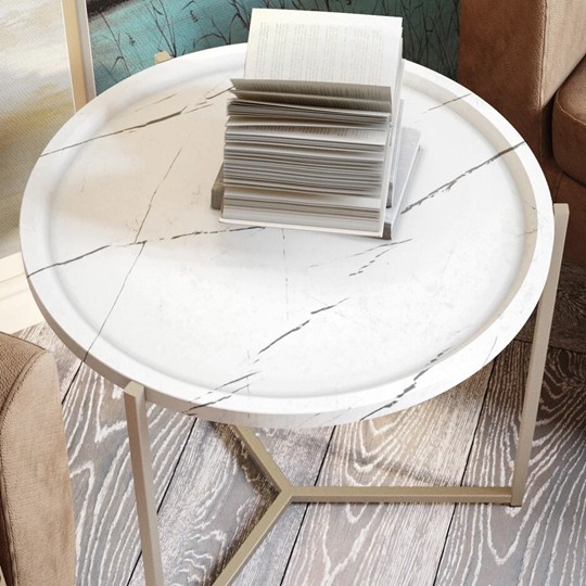 Журнальный круглый стол Бруно, белый мрамор/титан в Новосибирске - изображение 3