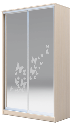 Шкаф 2-х дверный 2200х1362х620 два зеркала, "Бабочки" ХИТ 22-14-66-05 Дуб Млечный в Новосибирске - изображение