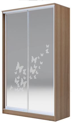 Шкаф 2-х створчатый 2400х1682х620 два зеркала, "Бабочки" ХИТ 24-17-66-05 Ясень Шимо Темный в Новосибирске - изображение