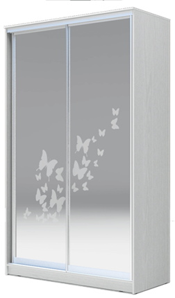 Шкаф 2-х дверный 2300х1200х420 два зеркала, "Бабочки" ХИТ 23-4-12-66-05 Белая шагрень в Новосибирске - изображение