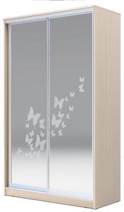Шкаф 2-х дверный 2200х1362х420 два зеркала, "Бабочки" ХИТ 22-4-14-66-05 Ясень Дуб Млечный в Новосибирске - изображение