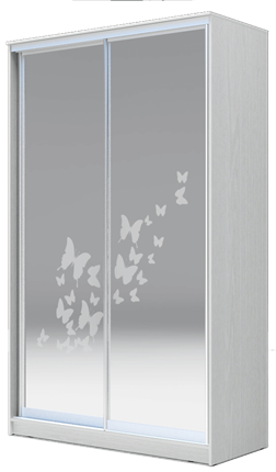 Шкаф двухдверный 2400х1200х620 два зеркала, "Бабочки" ХИТ 24-12-66-05 Белая шагрень в Новосибирске - изображение