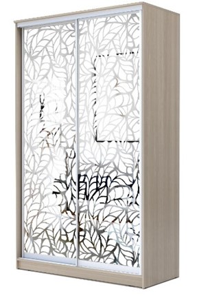 Шкаф 2-х дверный 2200х1500х620 два зеркала, "Листья" ХИТ 22-15-66-17 Ясень шимо светлый в Новосибирске - изображение