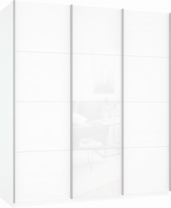 Шкаф 3-х створчатый Прайм (ДСП/Белое стекло/ДСП) 1800x570x2300, белый снег в Новосибирске - предосмотр