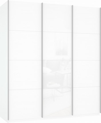 Шкаф 3-х створчатый Прайм (ДСП/Белое стекло/ДСП) 1800x570x2300, белый снег в Новосибирске - изображение