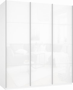 Шкаф 3-х створчатый Прайм (3 Белое стекло) 2100x570x2300, белый снег в Новосибирске