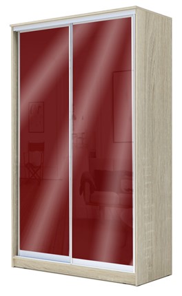 Шкаф 2-х створчатый 2200х1682х620 с цветным стеклом ХИТ 22-17-22, Бургунд 312, Дуб сонома в Новосибирске - изображение
