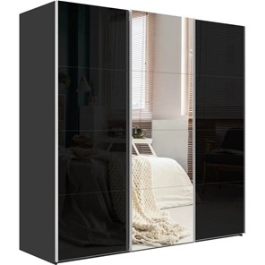 Шкаф-купе 3-х дверный Эста, стекло черное/зеркало/стекло черное, 2700x660x2400, серый диамант в Новосибирске