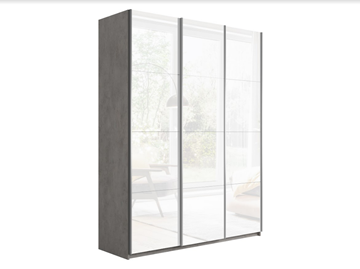 Шкаф трехдверный Прайм (3 Белое стекло) 1800x570x2300, бетон в Новосибирске - предосмотр