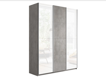 Шкаф 3-х дверный Прайм (Белое стекло/ДСП/Белое стекло) 2100x570x2300, бетон в Новосибирске