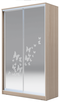 Шкаф 2-х дверный 2200х1200х420 два зеркала, "Бабочки" ХИТ 22-4-12/2-66-05 Ясень Шимо Светлый в Новосибирске - изображение
