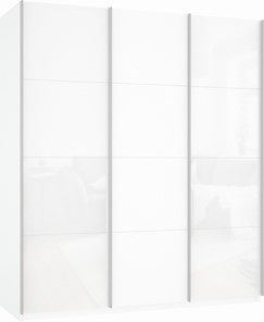 Шкаф-купе трехстворчатый Прайм (Белое стекло/ДСП/Белое стекло) 2100x570x2300, белый снег в Новосибирске - предосмотр