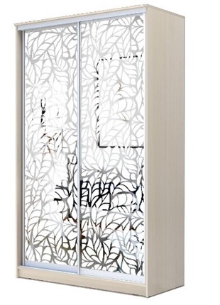Шкаф 2-х створчатый 2200х1500х420 два зеркала, "Листья" ХИТ 22-4-15-66-17 Дуб молочный в Новосибирске - изображение