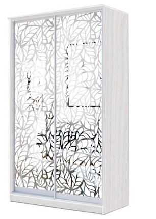 Шкаф-купе 2-х створчатый 2200х1500х420 два зеркала, "Листья" ХИТ 22-4-15-66-17 Ясень анкор светлый в Новосибирске - изображение