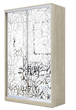 Шкаф 2-х дверный 2200х1500х420 два зеркала, "Листья" ХИТ 22-4-15-66-17 Дуб Сонома в Новосибирске - изображение