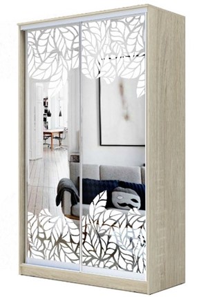Шкаф 2-х дверный 2200х1682х620 два зеркала, "Лист малый" ХИТ 22-17-66-18 Дуб Сонома в Новосибирске - изображение