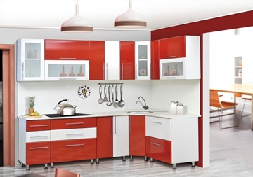 Модульная кухня Мыло 224 2600х1600, цвет Красный/Белый металлик в Новосибирске - предосмотр